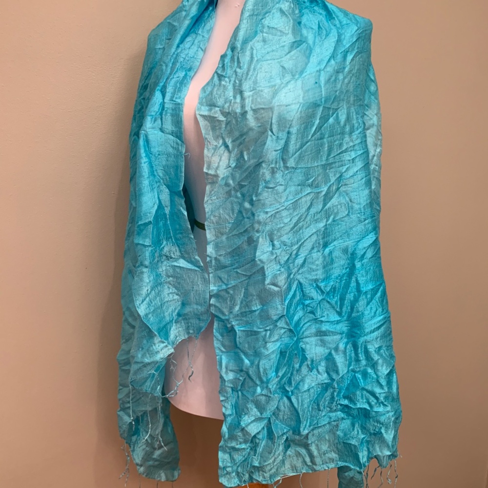 Cyan Chinese 100% Silk Scarf